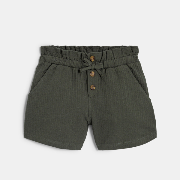 شورت عالي الخصر أخضر سادة عليه نقوش أشجار السرو، للبنات